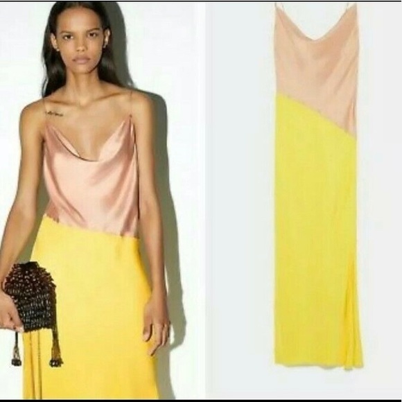 zara color block slip dress